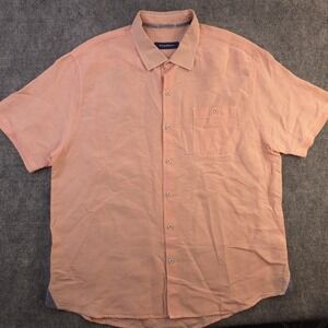 Tommy Bahama Shirt 2XL Orange Check Linen Blend Short Sleeve Button Up Pocket